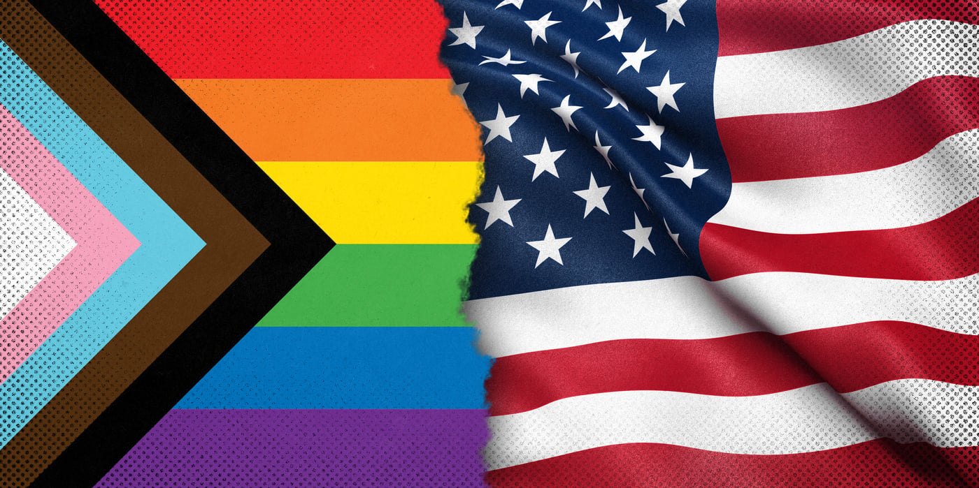 2024 6 14 rainbow gay pride flag vs us flag