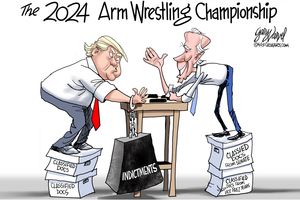 2023 6 14 trump biden arm wrestling cartoon